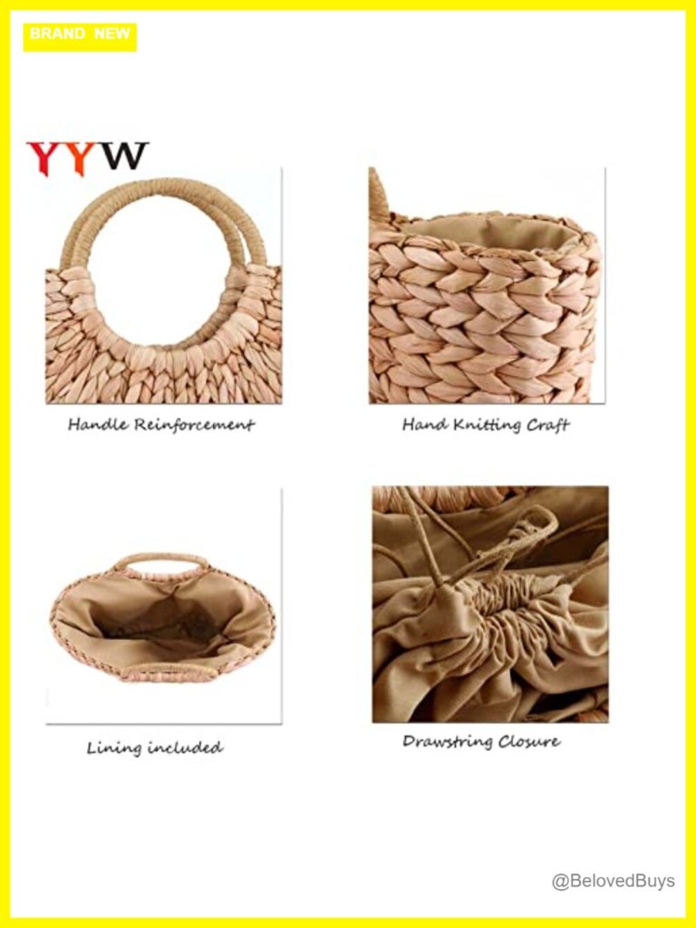 Handwoven Summer Rattan Straw Tote Bag Beach Straw Bag Shopper - Picture 6 of 7
